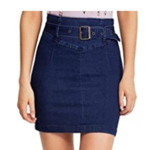 Womens Living It Up Denim Belted Pencil Skirt